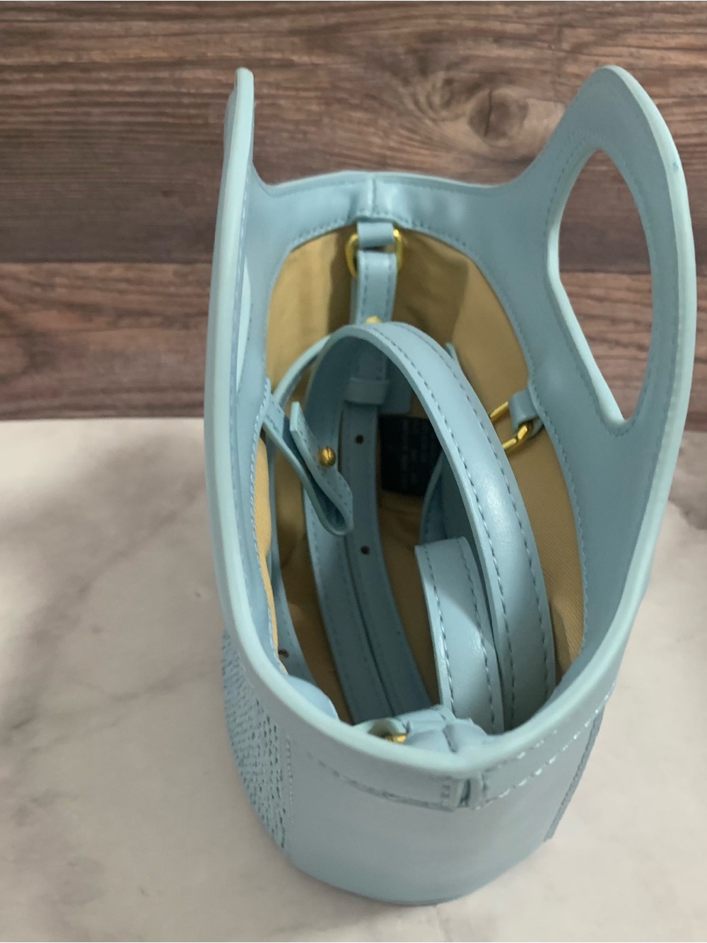 Marni Pale Blue Woven Handle Tote with Blue Logo - Picture 4 of 6